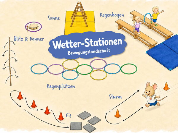 Kinderturnen zum Thema Wetter